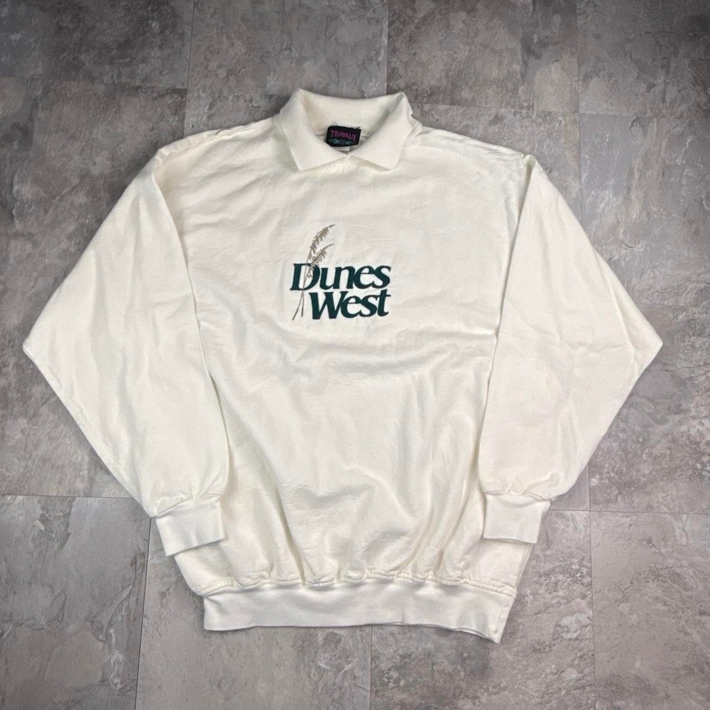Vintage White collared dunes west embroidery thick sweater size large